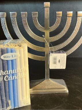 Silver Tone Menorah Decorative Hanukkah Candle Holder